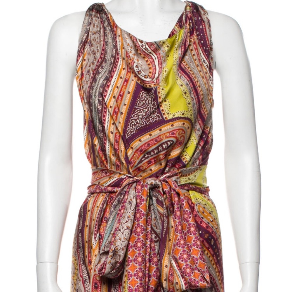 Etro 100% silk paisley print tie dress IT42 US6 - Picture 4 of 7